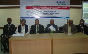 Guests on the stage at the Launching of Library Software and Certificate Giving Ceremony