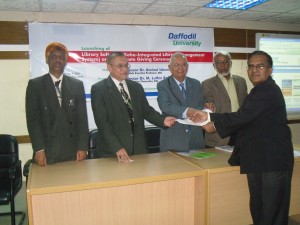 Librarian Mr. Milan Khan receiving certificate from Emeritus Professor Dr. Aminul Islam